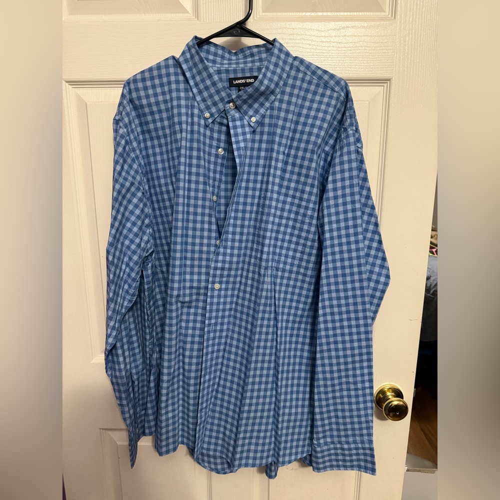 Lands' End Men's Blue Gingham Shirt